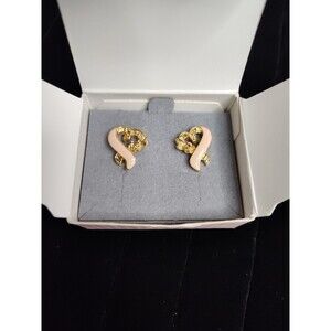 Avon Gold Tone Pink Enamel Ribbon Heart Breast Cancer Awareness Pierced Earrings
